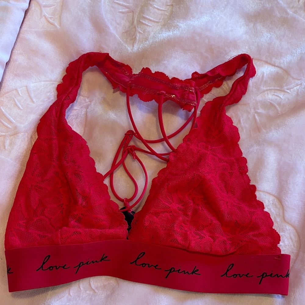 PINK Victoria's Secret Lace Bralette - Vibrant Red